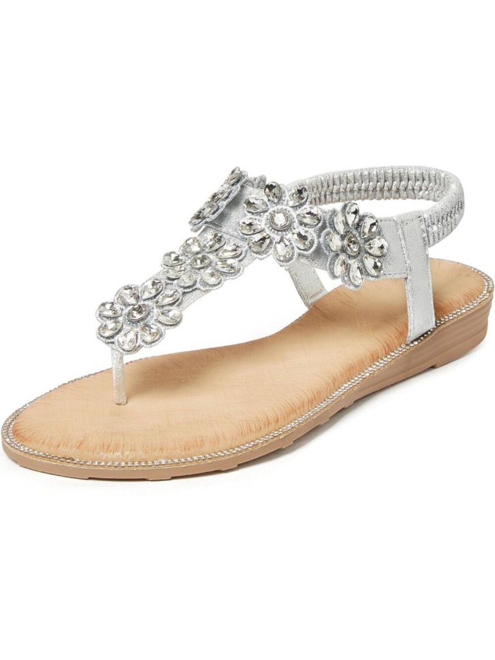 Sparkly Rhinestone Flat Thong Sandals for Women | Boho Elastic Ankle Strap